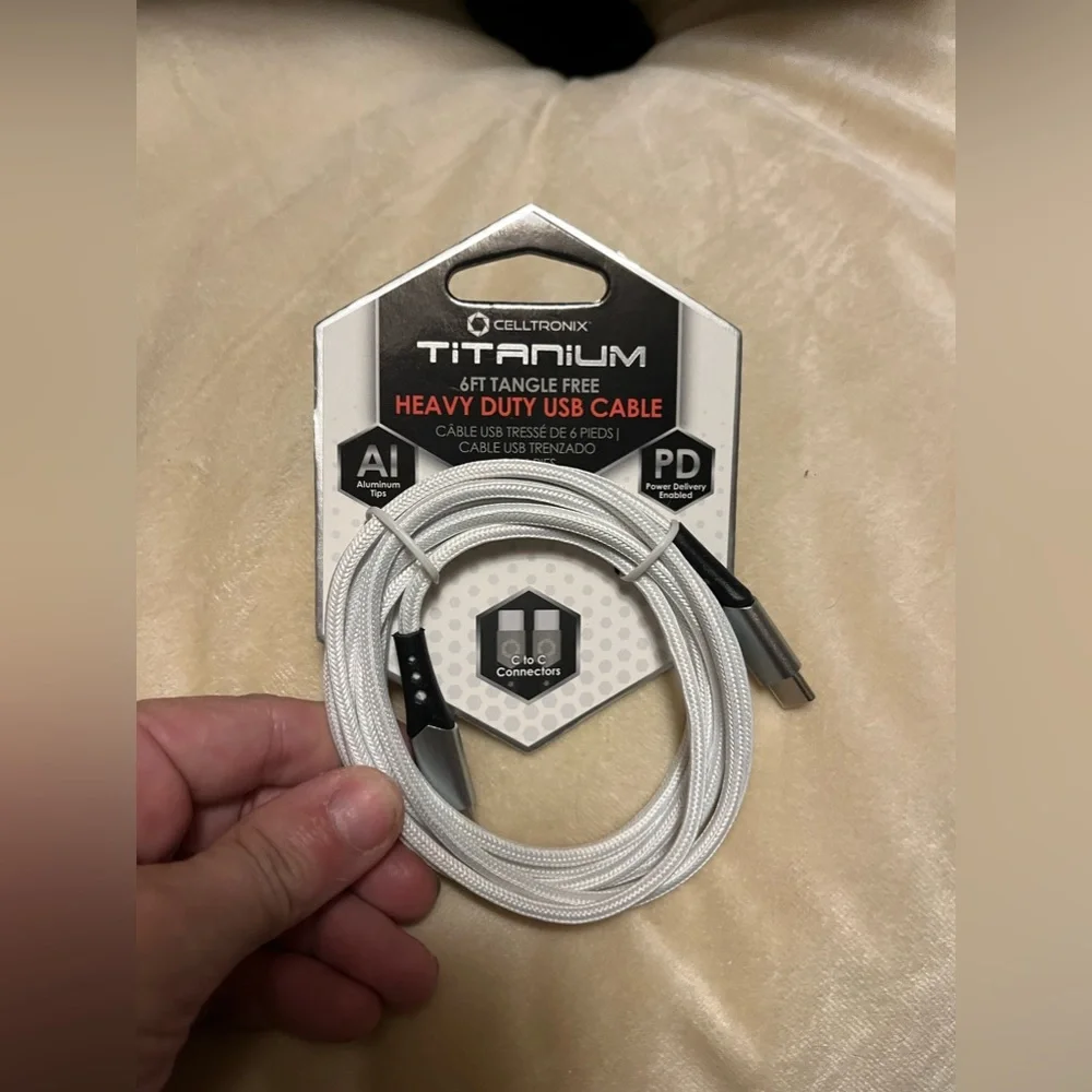 TITANIUM 6FT Tangle Free Heavy Duty USB Cable C 2 C Connector Fast Charging